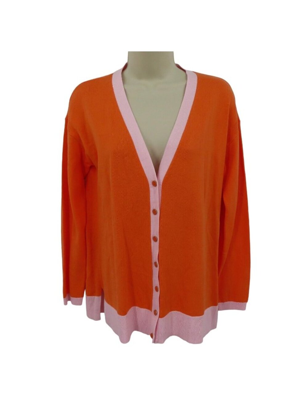 NEW Talbots Petites SP Small Petite Orange Pink Trim V Neck Cardigan Sweater